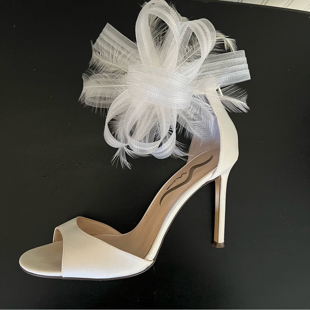 Nina White High Heel Sandals with Bow Accent